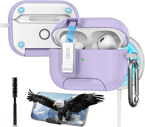 Oboe Shield Pro Case 'Compatible with' Apple Airpods Pro 2 Case (2023/2022/2019, 2nd/1st Gen), Magsafe Ready Case with Phone Stand, Full Protection Cover, Magnetic Lock & Keyring