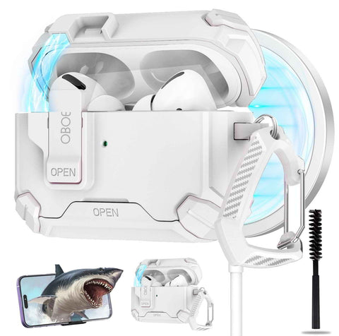 Oboe Tough Case For Apple Airpods Pro 2 Case (2023/2022/2019, 2nd/1st Gen), Magsafe Ready Case with Phone Stand, Full Protection Cover, Magnetic Lock & Keyring