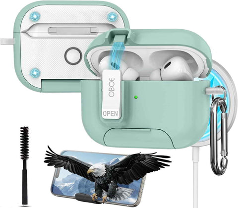 Oboe Shield Pro Case 'Compatible with' Apple Airpods Pro 2 Case (2023/2022/2019, 2nd/1st Gen), Magsafe Ready Case with Phone Stand, Full Protection Cover, Magnetic Lock & Keyring