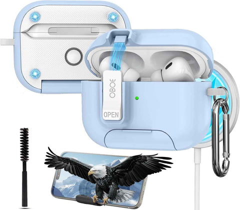 Oboe Shield Pro Case 'Compatible with' Apple Airpods Pro 2 Case (2023/2022/2019, 2nd/1st Gen), Magsafe Ready Case with Phone Stand, Full Protection Cover, Magnetic Lock & Keyring