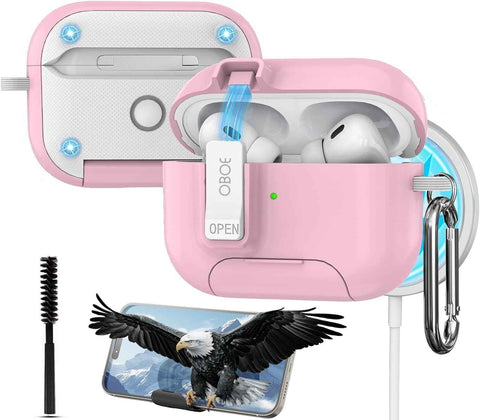 Oboe Shield Pro Case 'Compatible with' Apple Airpods Pro 2 Case (2023/2022/2019, 2nd/1st Gen), Magsafe Ready Case with Phone Stand, Full Protection Cover, Magnetic Lock & Keyring