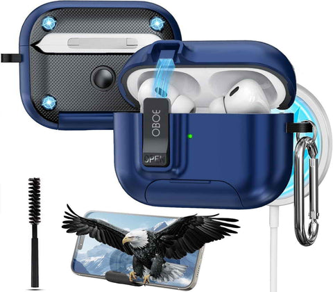 Oboe Shield Pro Case 'Compatible with' Apple Airpods Pro 2 Case (2023/2022/2019, 2nd/1st Gen), Magsafe Ready Case with Phone Stand, Full Protection Cover, Magnetic Lock & Keyring