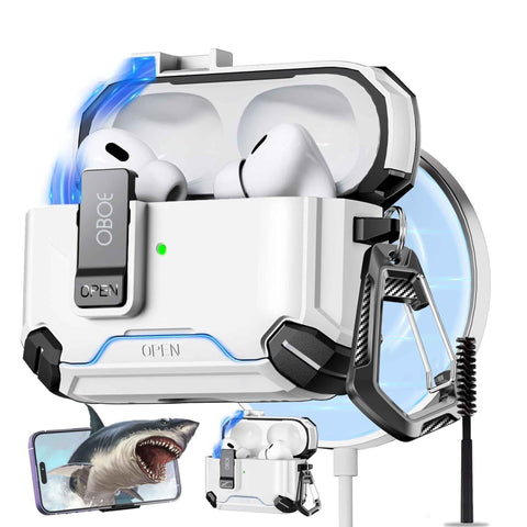 Oboe Tough Case For Apple Airpods Pro 2 Case (2023/2022/2019, 2nd/1st Gen), Magsafe Ready Case with Phone Stand, Full Protection Cover, Magnetic Lock & Keyring