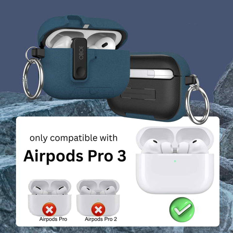 Oboe Aegis Case 'COMPATIBLE WITH' Apple Airpods Pro 3 Case Full Protection Cover with Phone Stand, Magnetic Lock & Keyring (Blue) [AIRPODS & CHARGING CASE NOT INCLUDED]
