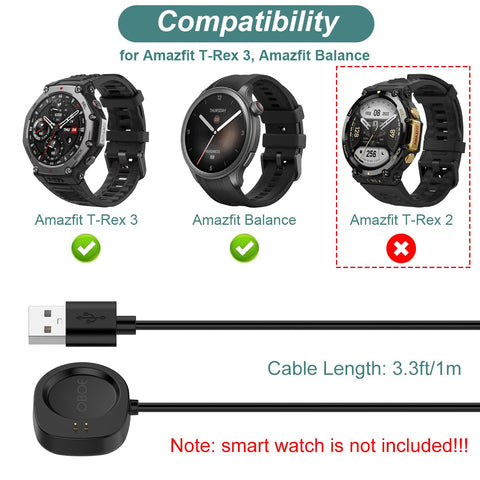 Oboe Charger Compatible with Amazfit T-Rex 3 Watch Fast Charger Adapter USB Cable