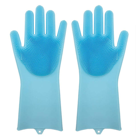 Multipurpose Anti-slip Silicone Gloves Reusable Dishwashing Scrubbing Gloves (1 Pair/ 2 Pcs) Blue