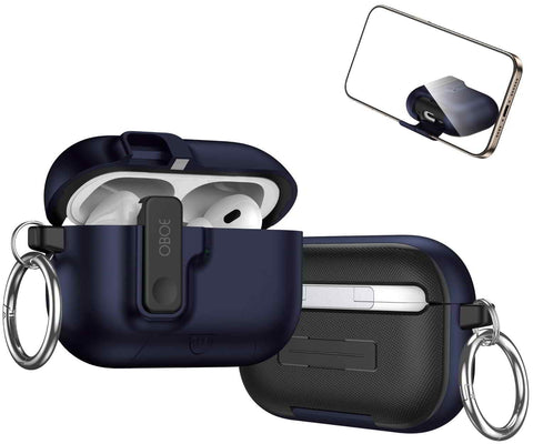 Oboe Aegis Case 'COMPATIBLE WITH' Apple Airpods Pro 3 Case Full Protection Cover with Phone Stand, Magnetic Lock & Keyring (Blue) [AIRPODS & CHARGING CASE NOT INCLUDED]